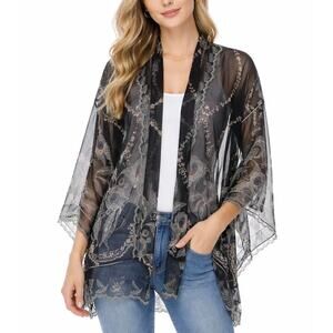 Anna Sui USA Made Printed Sheer Lace Open Cardigan M/L Fairy Grunge Whimsygoth